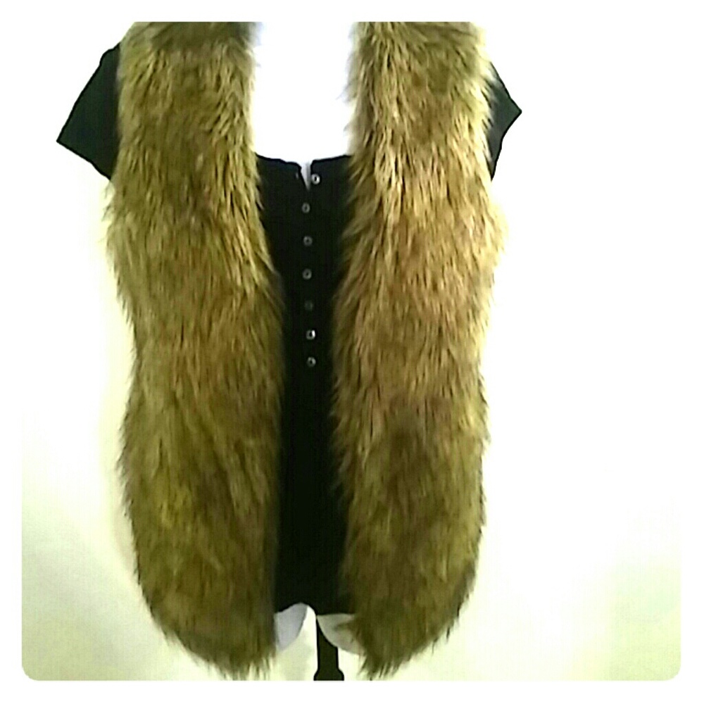 Tan and Black Faux Fur Vest